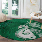 New Zealand Matariki Round Carpet Maori Manaia Galaxy Silver Fern Green Color