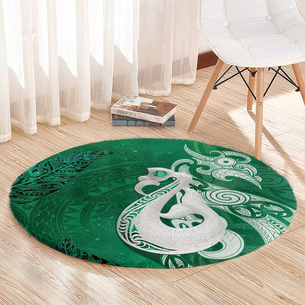 New Zealand Matariki Round Carpet Maori Manaia Galaxy Silver Fern Green Color