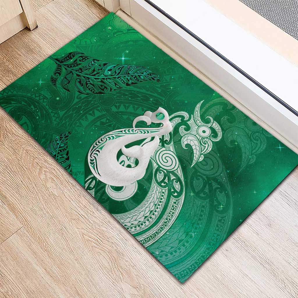 New Zealand Matariki Rubber Doormat Maori Manaia Galaxy Silver Fern Green Color
