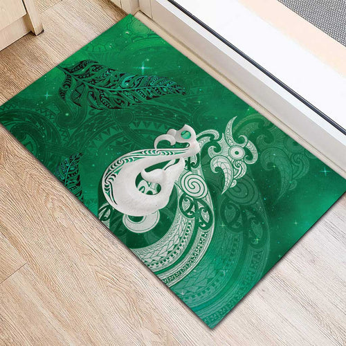 New Zealand Matariki Rubber Doormat Maori Manaia Galaxy Silver Fern Green Color