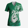 New Zealand Matariki Scrub Top Maori Manaia Galaxy Silver Fern Green Color