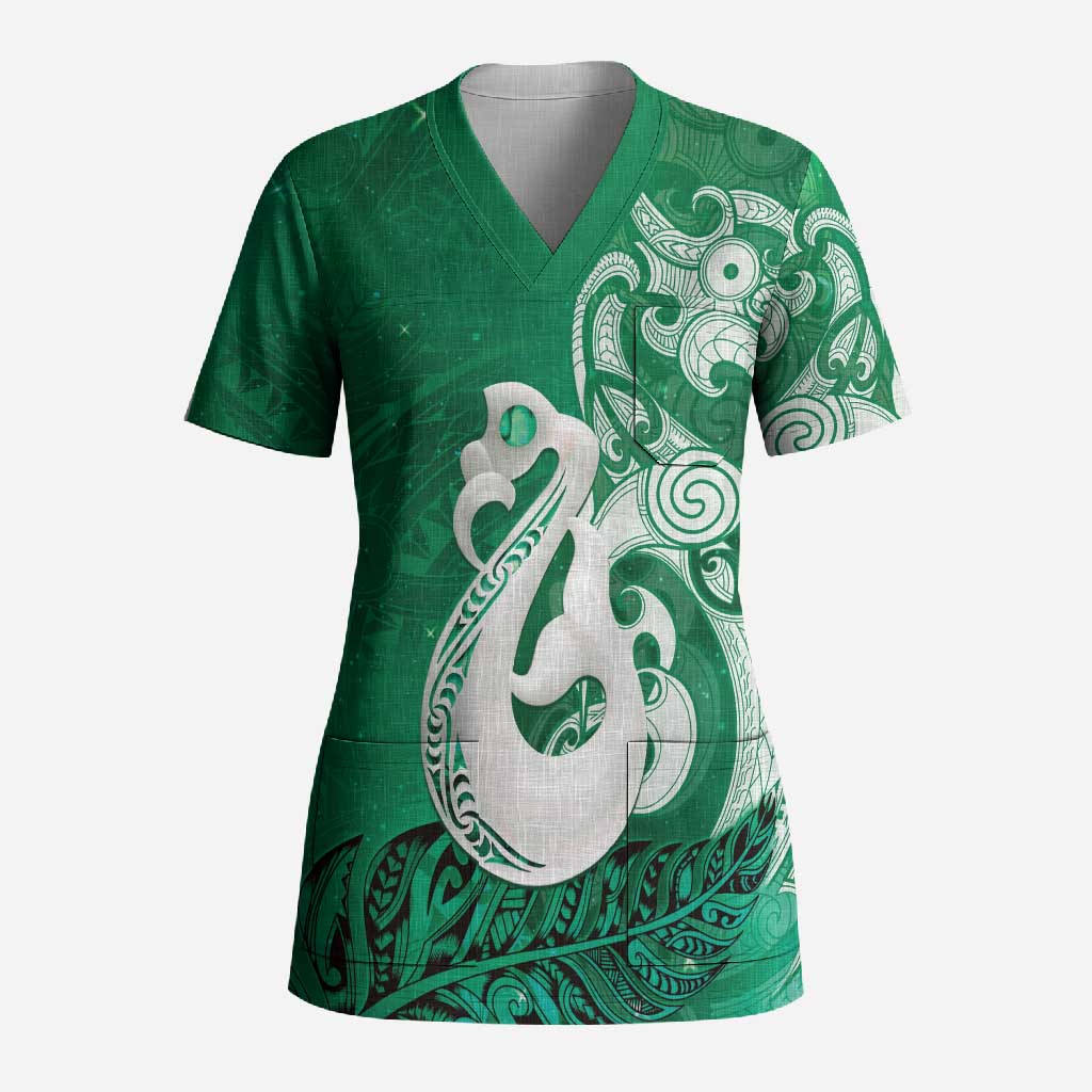 New Zealand Matariki Scrub Top Maori Manaia Galaxy Silver Fern Green Color