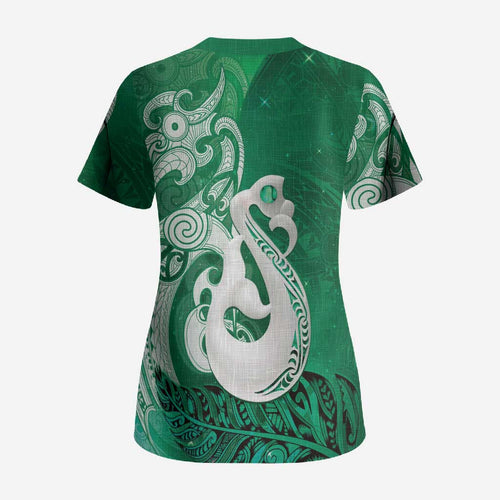 New Zealand Matariki Scrub Top Maori Manaia Galaxy Silver Fern Green Color