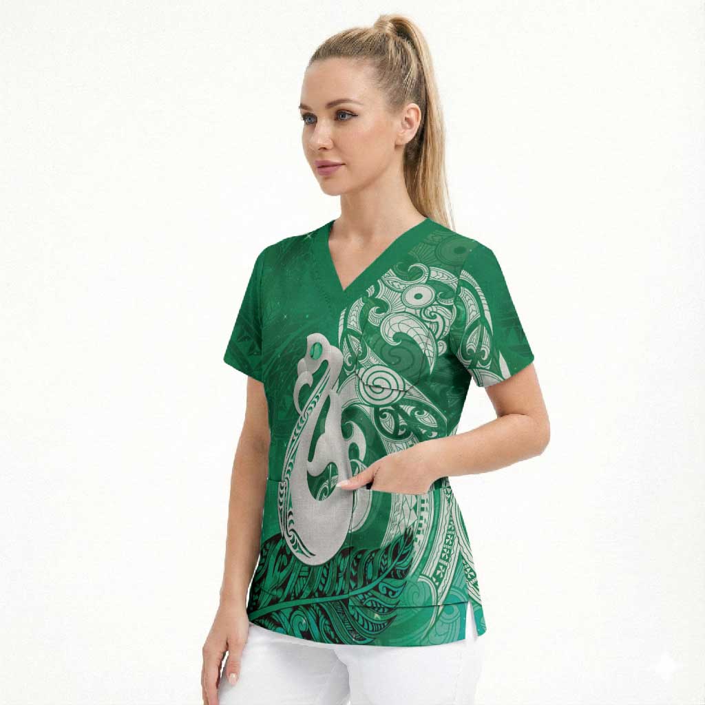 New Zealand Matariki Scrub Top Maori Manaia Galaxy Silver Fern Green Color