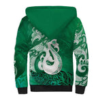 New Zealand Matariki Sherpa Hoodie Maori Manaia Galaxy Silver Fern Green Color
