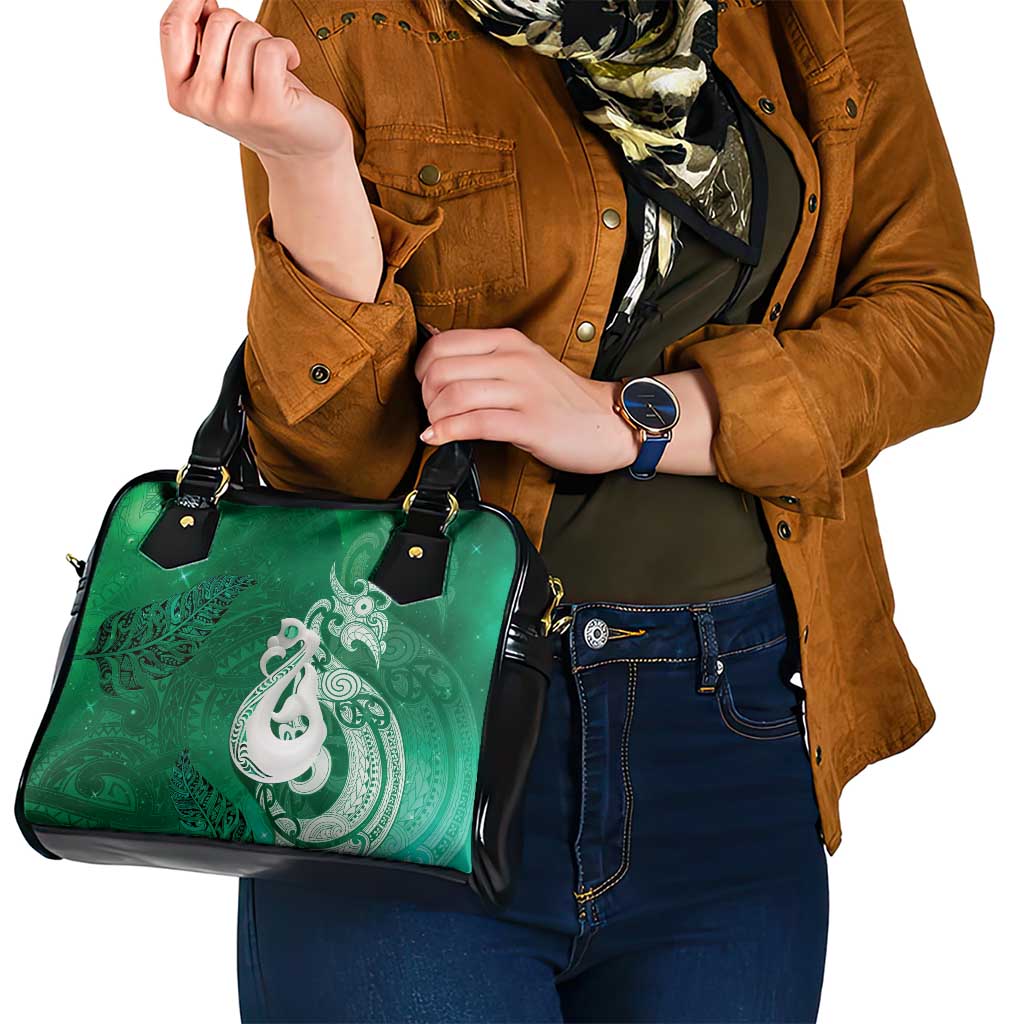 New Zealand Matariki Shoulder Handbag Maori Manaia Galaxy Silver Fern Green Color
