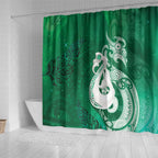 New Zealand Matariki Shower Curtain Maori Manaia Galaxy Silver Fern Green Color