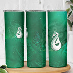 New Zealand Matariki Skinny Tumbler Maori Manaia Galaxy Silver Fern Green Color