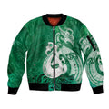 New Zealand Matariki Sleeve Zip Bomber Jacket Maori Manaia Galaxy Silver Fern Green Color