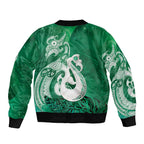 New Zealand Matariki Sleeve Zip Bomber Jacket Maori Manaia Galaxy Silver Fern Green Color