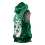 New Zealand Matariki Sleeveless Hoodie Maori Manaia Galaxy Silver Fern Green Color