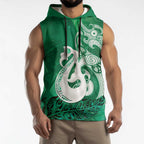 New Zealand Matariki Sleeveless Hoodie Maori Manaia Galaxy Silver Fern Green Color