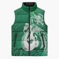 New Zealand Matariki Sleeveless Puffer Jacket Maori Manaia Galaxy Silver Fern Green Color