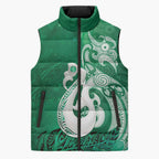 New Zealand Matariki Sleeveless Puffer Jacket Maori Manaia Galaxy Silver Fern Green Color