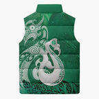 New Zealand Matariki Sleeveless Puffer Jacket Maori Manaia Galaxy Silver Fern Green Color