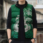 New Zealand Matariki Sleeveless Puffer Jacket Maori Manaia Galaxy Silver Fern Green Color