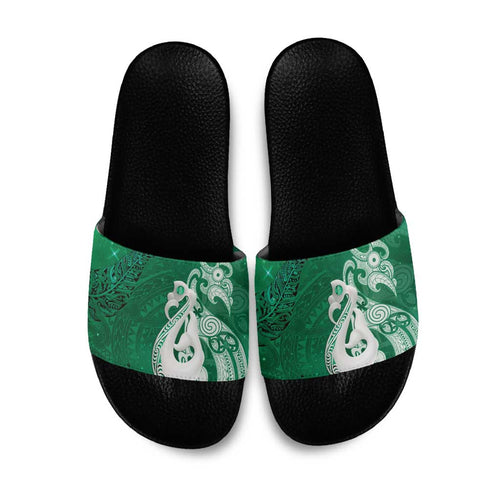 New Zealand Matariki Slide Sandals Maori Manaia Galaxy Silver Fern Green Color