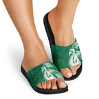 New Zealand Matariki Slide Sandals Maori Manaia Galaxy Silver Fern Green Color