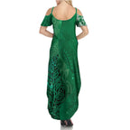 New Zealand Matariki Summer Maxi Dress Maori Manaia Galaxy Silver Fern Green Color