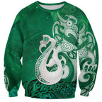 New Zealand Matariki Sweatshirt Maori Manaia Galaxy Silver Fern Green Color