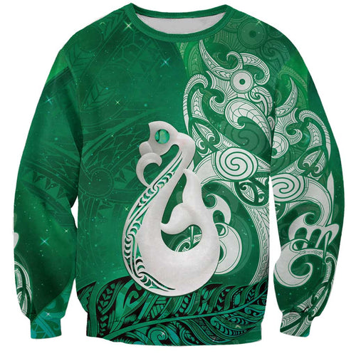 New Zealand Matariki Sweatshirt Maori Manaia Galaxy Silver Fern Green Color