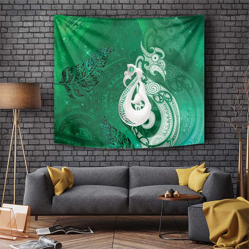 New Zealand Matariki Tapestry Maori Manaia Galaxy Silver Fern Green Color