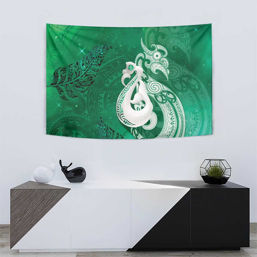 New Zealand Matariki Tapestry Maori Manaia Galaxy Silver Fern Green Color