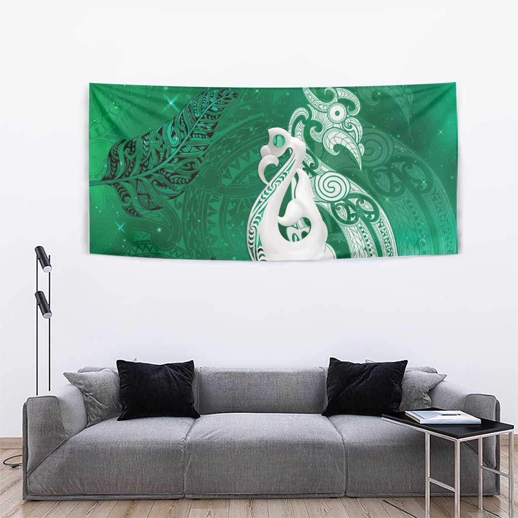 New Zealand Matariki Tapestry Maori Manaia Galaxy Silver Fern Green Color