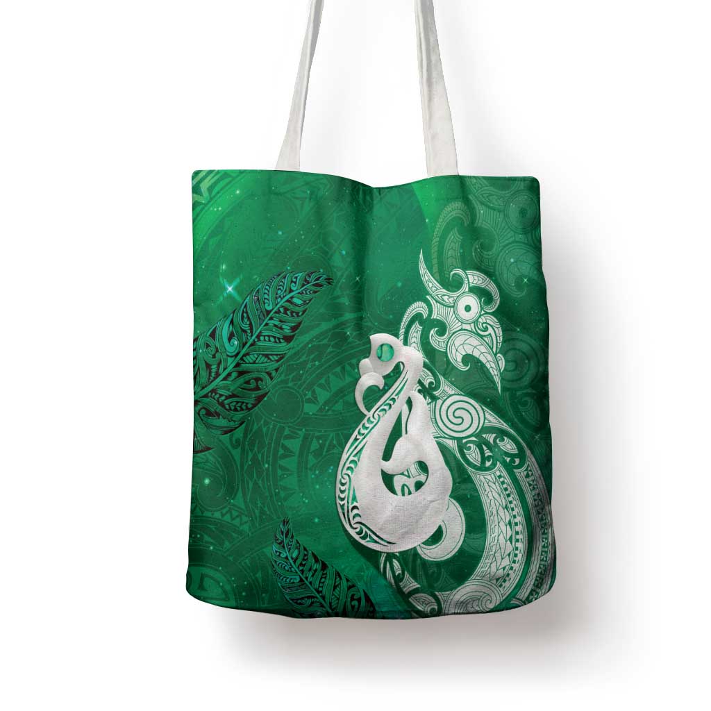 New Zealand Matariki Tote Bag Maori Manaia Galaxy Silver Fern Green Color