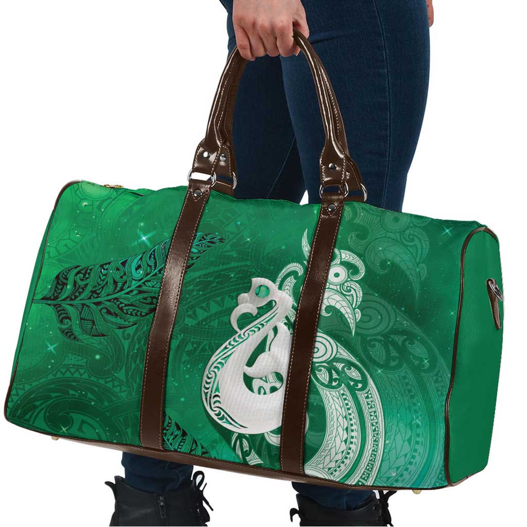 New Zealand Matariki Travel Bag Maori Manaia Galaxy Silver Fern Green Color