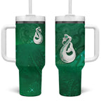 New Zealand Matariki Tumbler With Handle Maori Manaia Galaxy Silver Fern Green Color
