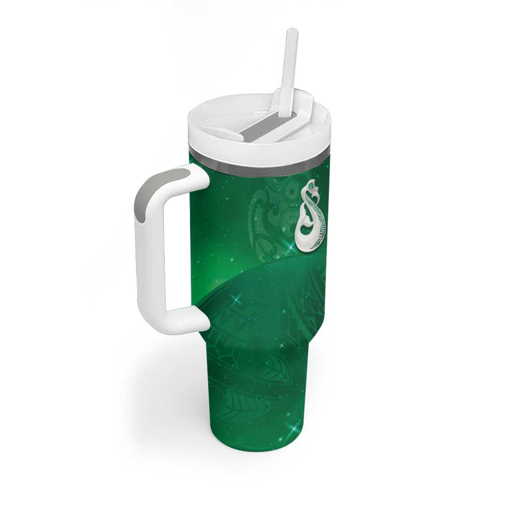 New Zealand Matariki Tumbler With Handle Maori Manaia Galaxy Silver Fern Green Color