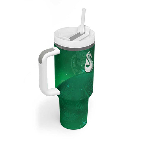 New Zealand Matariki Tumbler With Handle Maori Manaia Galaxy Silver Fern Green Color