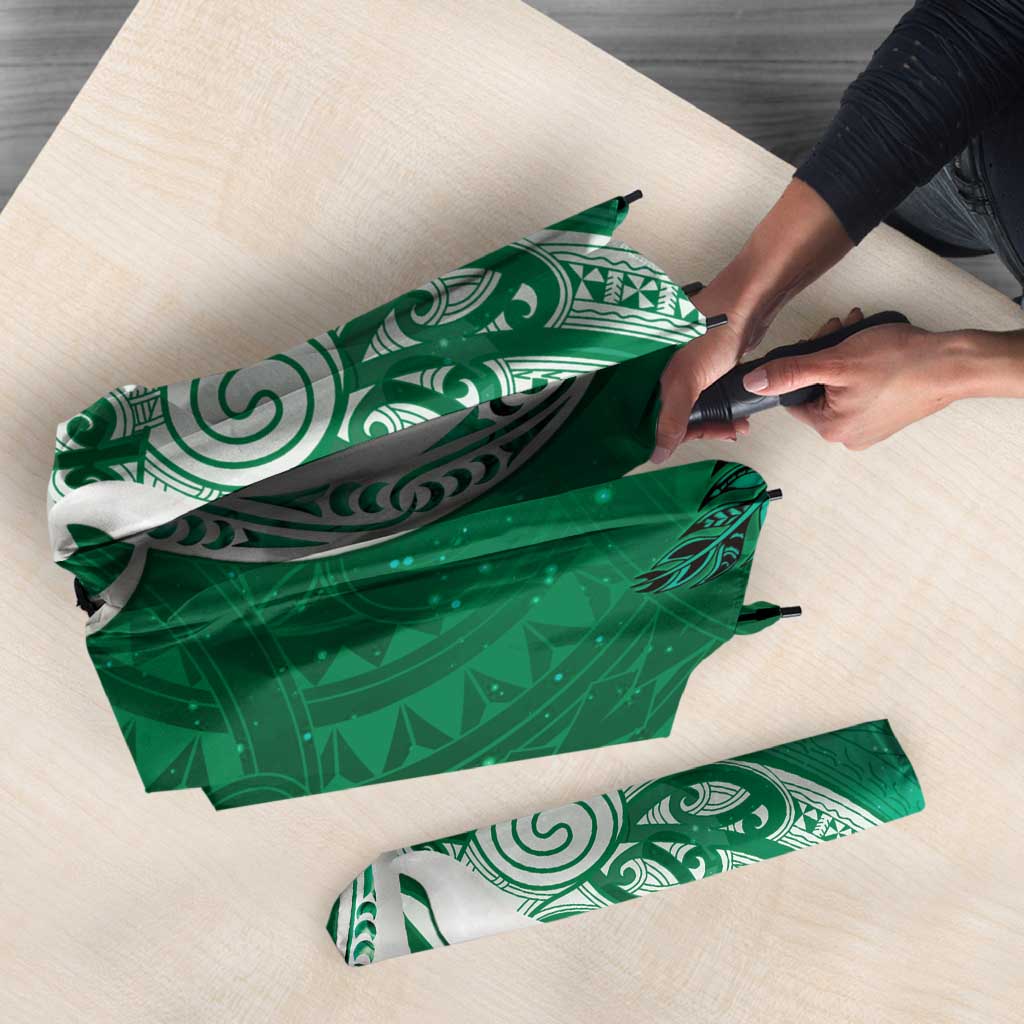 New Zealand Matariki Umbrella Maori Manaia Galaxy Silver Fern Green Color