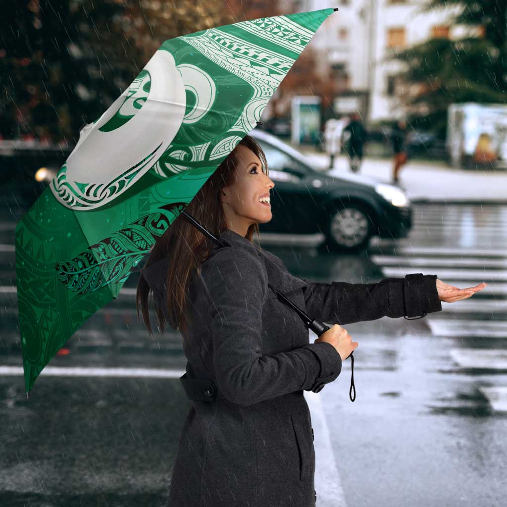 New Zealand Matariki Umbrella Maori Manaia Galaxy Silver Fern Green Color