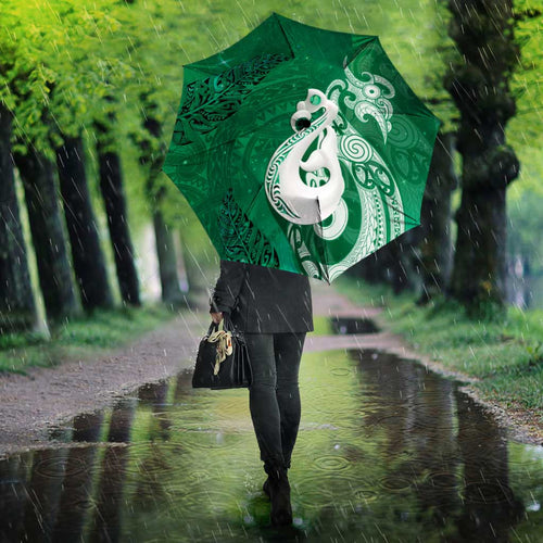 New Zealand Matariki Umbrella Maori Manaia Galaxy Silver Fern Green Color