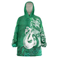 New Zealand Matariki Wearable Blanket Hoodie Maori Manaia Galaxy Silver Fern Green Color