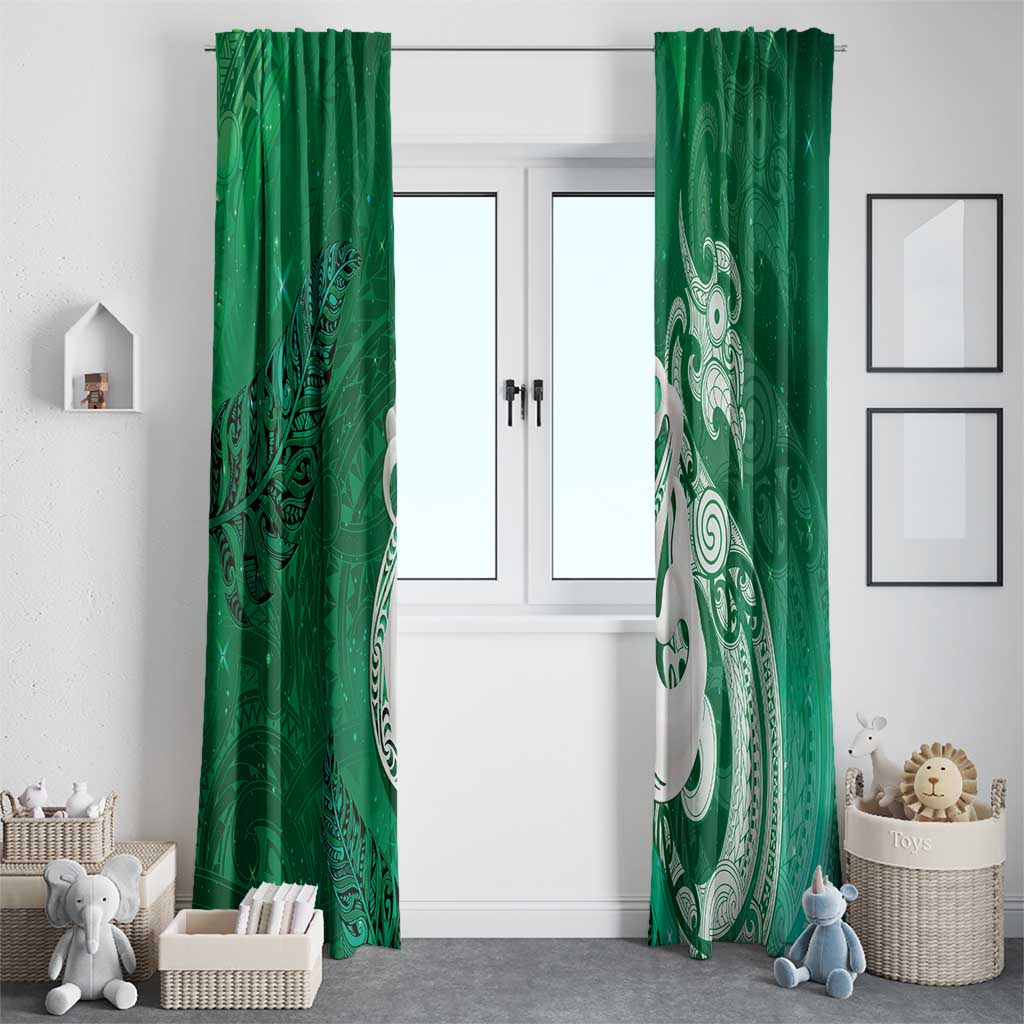 New Zealand Matariki Window Curtain Maori Manaia Galaxy Silver Fern Green Color