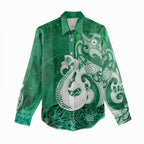 New Zealand Matariki Women Casual Shirt Maori Manaia Galaxy Silver Fern Green Color