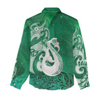 New Zealand Matariki Women Casual Shirt Maori Manaia Galaxy Silver Fern Green Color