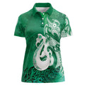 New Zealand Matariki Women Polo Shirt Maori Manaia Galaxy Silver Fern Green Color
