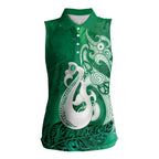 New Zealand Matariki Women Sleeveless Polo Shirt Maori Manaia Galaxy Silver Fern Green Color