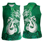 New Zealand Matariki Women Sleeveless Polo Shirt Maori Manaia Galaxy Silver Fern Green Color