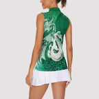 New Zealand Matariki Women Sleeveless Polo Shirt Maori Manaia Galaxy Silver Fern Green Color