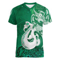 New Zealand Matariki Women V-Neck T-Shirt Maori Manaia Galaxy Silver Fern Green Color