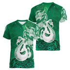 New Zealand Matariki Women V-Neck T-Shirt Maori Manaia Galaxy Silver Fern Green Color