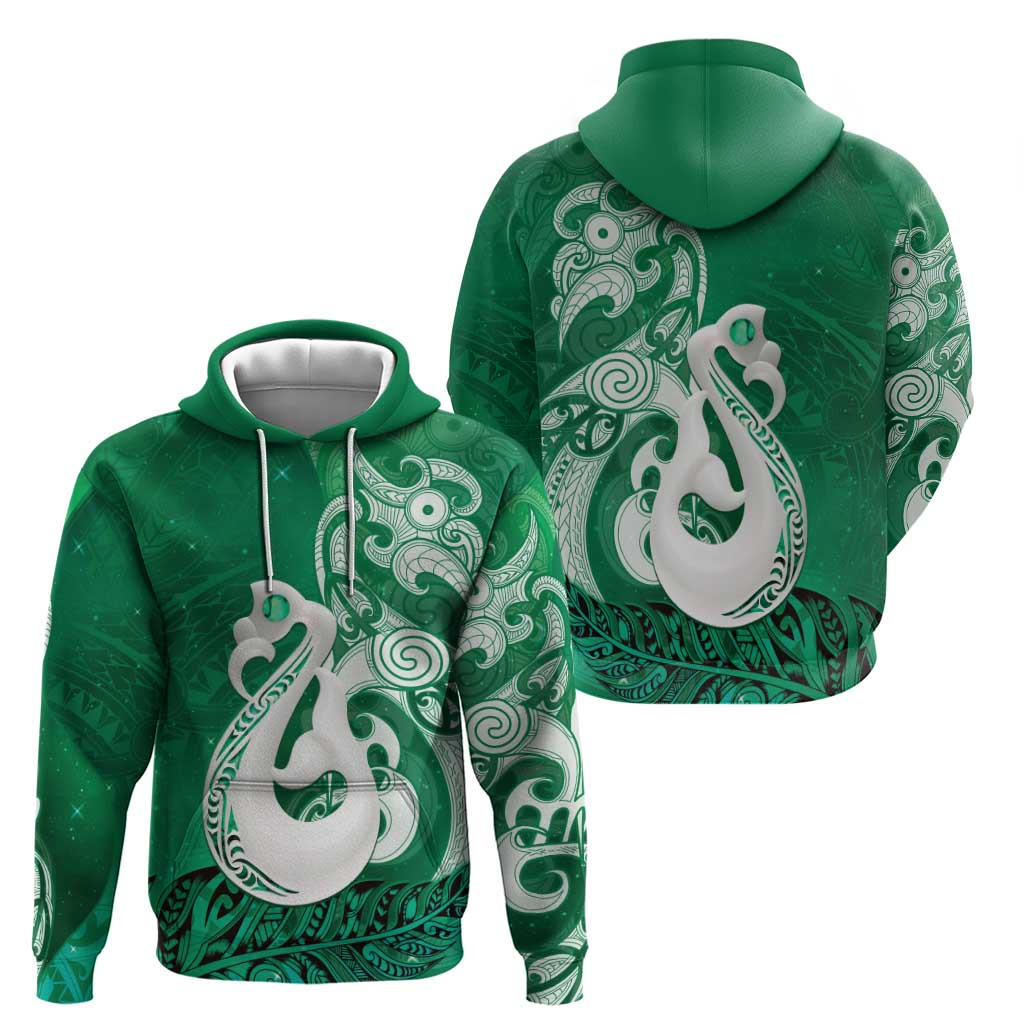 New Zealand Matariki Zip Hoodie Maori Manaia Galaxy Silver Fern Green Color