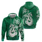 New Zealand Matariki Zip Hoodie Maori Manaia Galaxy Silver Fern Green Color