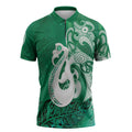 New Zealand Matariki Zipper Polo Shirt Maori Manaia Galaxy Silver Fern Green Color