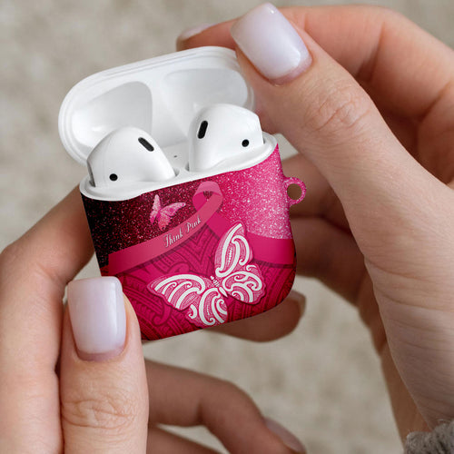New Zealand Breast Cancer Awareness AirPods Case Pink Ribbon Butterfly Maori Pattern